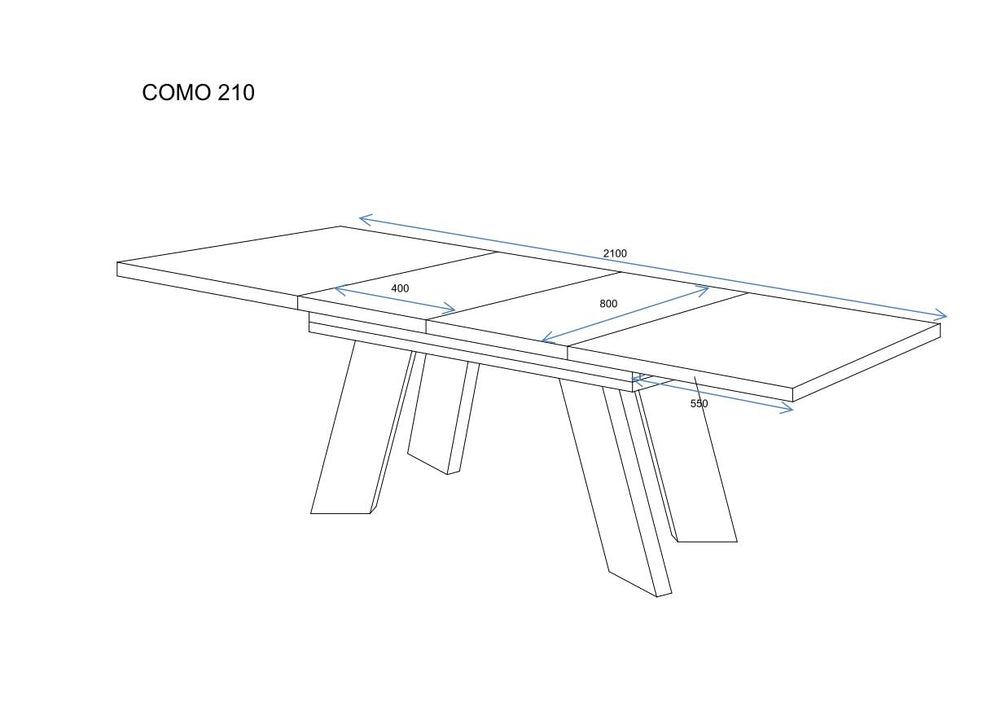 Ausziehbarer Esstisch "Como" 130-210cm, Maßskizze 2