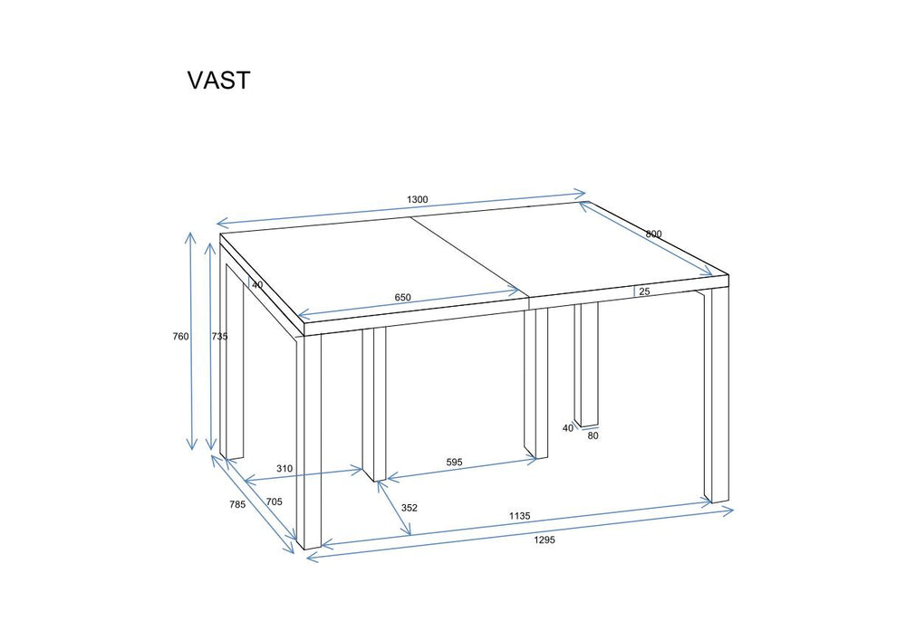 Ausziehbarer Esstisch "Vast" 130-330cm, Maßskizze 2
