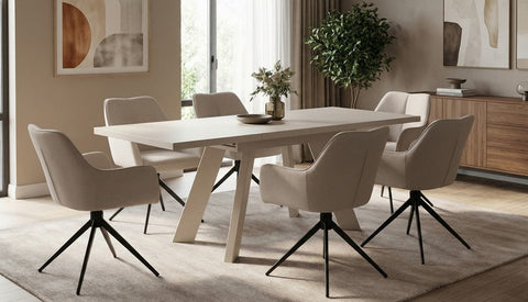 Essgruppe Como - Kaschmir Beige mit 6 Stühlen in Kaschmir für 6 Personen
