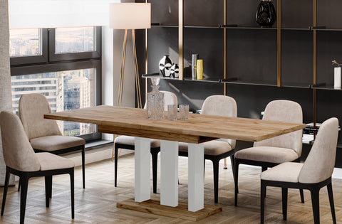 Esstisch ausziehbar mit weißen Tischbeinen