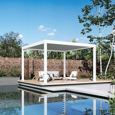 Gutroof Deluxe Pro Automatic Pergola 4x4m mit LED-Beleuchtung in Weiß – Aluminium Terrassenüberdachung