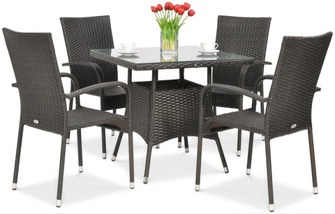 Focus Garden Gartenmöbel-Set FIESTA/LUGO 4+1 Polyrattan Braun 80x80 cm