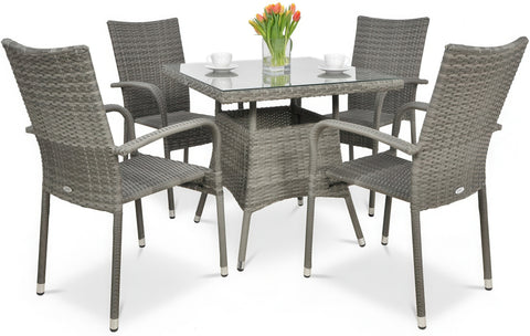 Focus Garden Gartenmöbel-Set FIESTA/LUGO 4+1 Polyrattan Grau 80x80 cm