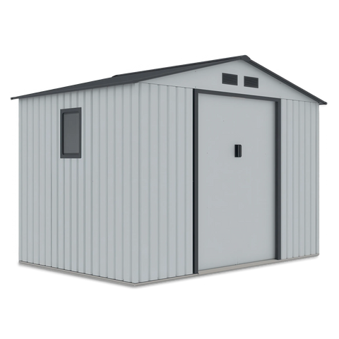 Hardmaister Gerätehaus Hudson 277x191 cm Hellgrau - Wartungsfreies Metall-Gartenhaus mit Satteldach