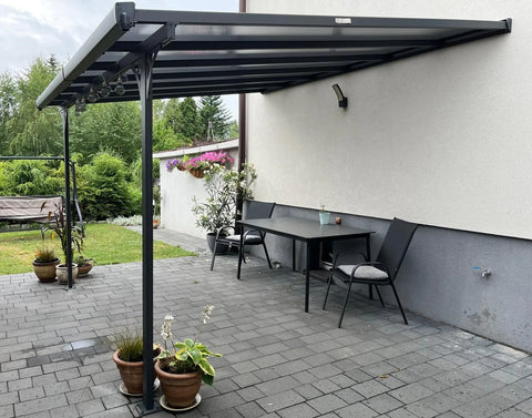 Hardmaister Carport Atlanta 3,7x3m Kaltgrau Terrassenüberdachung aus Aluminium und Polycarbonat