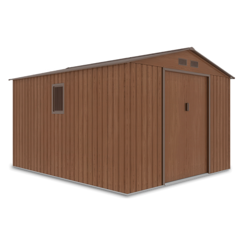 Hardmaister Metall-Gerätehaus Hudson 277x319 cm Walnuss Gartenschuppen mit Satteldach