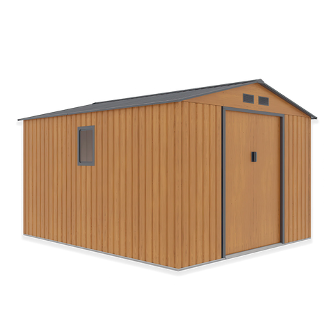 Hardmaister Metall Gerätehaus Hudson 277x319 cm Eiche-Grau - Satteldach & Schiebetür