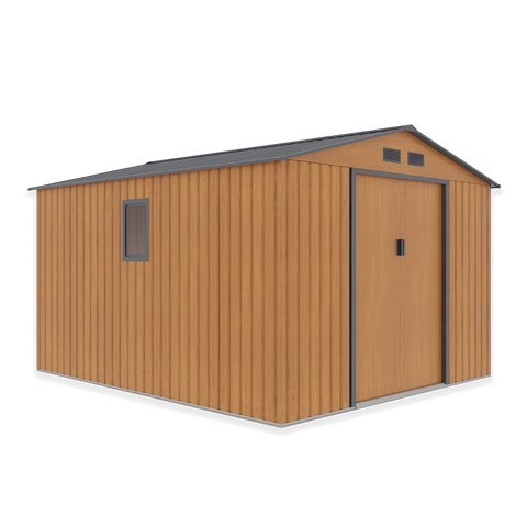 Hardmaister Metall Gerätehaus Hudson 277x319 cm Eiche-Grau - Satteldach & Schiebetür