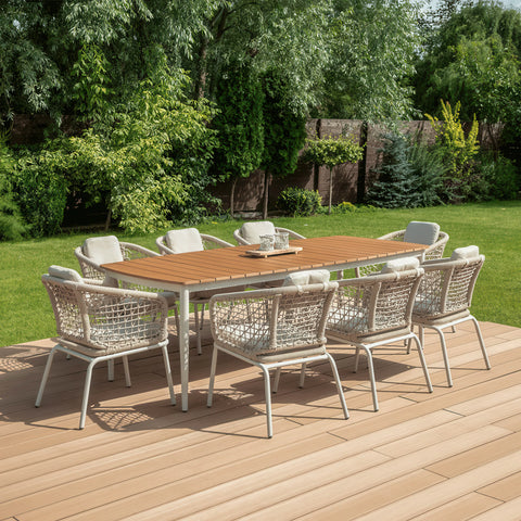 FURRORE ROMA DINNING 8+1 Garten-Essgruppe Beige – Aluminium & Polywood Set für 8 Personen