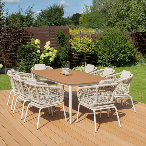 FURRORE ROMA DINNING 8+1 Garten-Essgruppe Beige – Aluminium & Polywood Set für 8 Personen