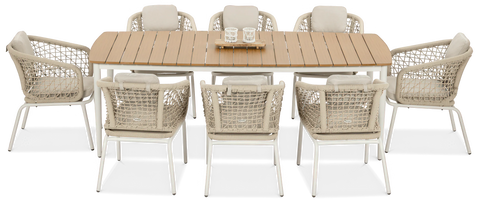 FURRORE ROMA DINNING 8+1 Garten-Essgruppe Beige – Aluminium & Polywood Set für 8 Personen