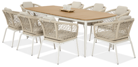 FURRORE ROMA DINNING 8+1 Garten-Essgruppe Beige – Aluminium & Polywood Set für 8 Personen