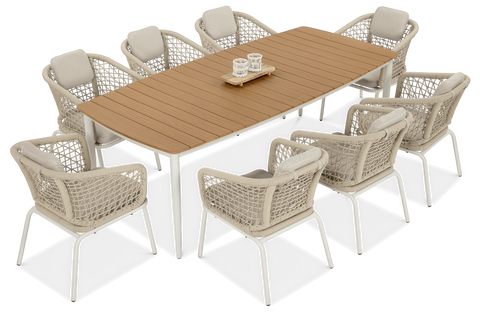 FURRORE ROMA DINNING 8+1 Garten-Essgruppe Beige – Aluminium & Polywood Set für 8 Personen