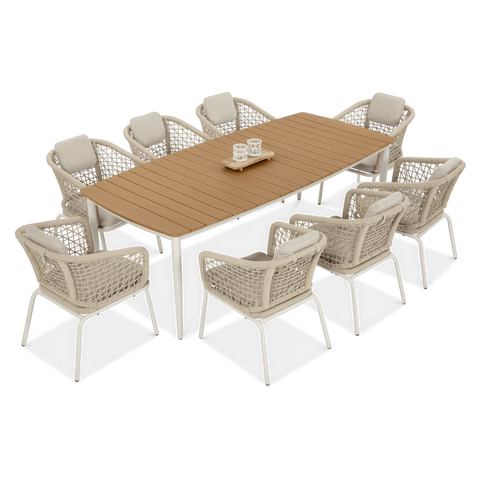 FURRORE ROMA DINNING 8+1 Garten-Essgruppe Beige – Aluminium & Polywood Set für 8 Personen