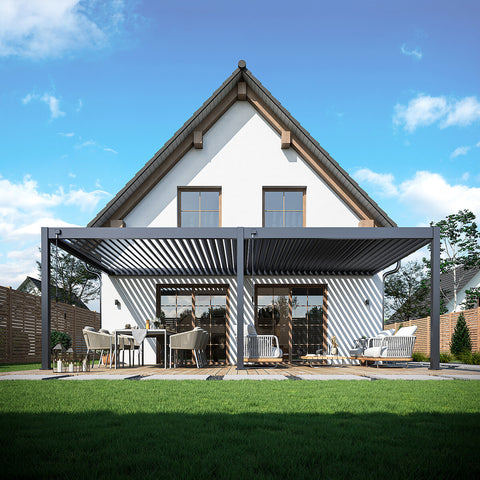 Gutroof Pergola "Deluxe" 3,6x7,2m - manuell, Wandmontage, Anthrazit von Gutroof bei coso-home