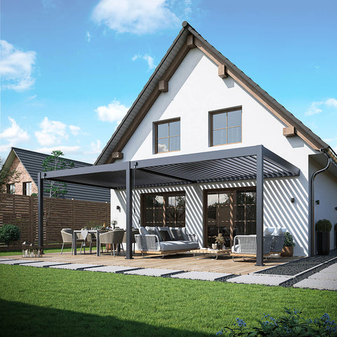 Gutroof Pergola "Deluxe" 3,6x7,2m - manuell, Wandmontage, Anthrazit von Gutroof bei coso-home