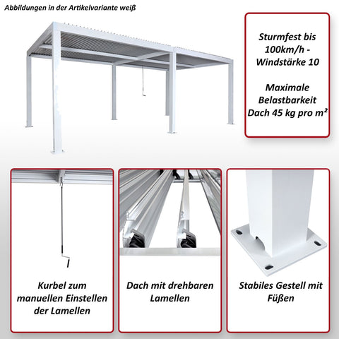 Aluminium Pergola 3x6m Grau Anthrazit – Lamellendach & Regenrinne – Gartenpavillon Sturmfest