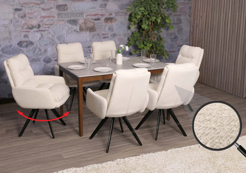 6er-Set Esszimmerstuhl G66 mit Armlehne, weiß - boucle von HWC bei coso-home