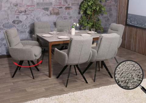 6er-Set Esszimmerstuhl G66 mit Armlehne, grau - boucle von HWC bei coso-home