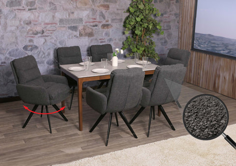 6er-Set Esszimmerstuhl G66 mit Armlehne, Dunkelgrau - boucle von HWC bei coso-home