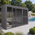 Aluminium Pergola 3x3m Anthrazit mit 6 Schiebetüren & Lamellendach | Wasserdicht & Sturmfest