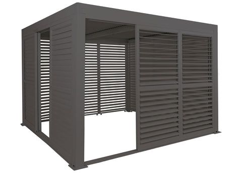 Aluminium Pergola 3x3m Anthrazit mit 6 Schiebetüren & Lamellendach | Wasserdicht & Sturmfest