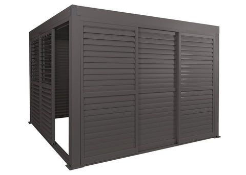 Aluminium Pergola 3x3m Anthrazit mit 6 Schiebetüren & Lamellendach | Wasserdicht & Sturmfest