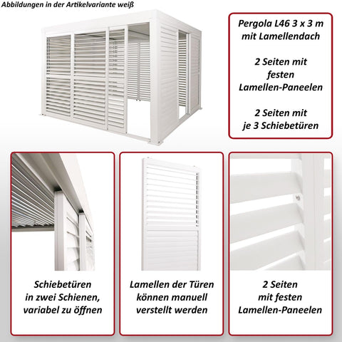 Aluminium Pergola 3x3m Anthrazit mit 6 Schiebetüren & Lamellendach | Wasserdicht & Sturmfest