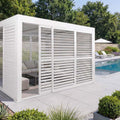 Alu Pergola 3x3m Weiß mit 6 Schiebetüren & 6 Lamellenpaneelen | Pavillon Terrassenüberdachung wetterfest