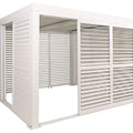 Alu Pergola 3x3m Weiß mit 6 Schiebetüren & 6 Lamellenpaneelen | Pavillon Terrassenüberdachung wetterfest