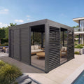 Premium Alu Pergola 3x4m Anthrazit - Lamellendach & 7 Schiebetüren Pavillon