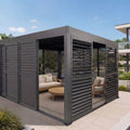 Premium Alu Pergola 3x4m Anthrazit - Lamellendach & 7 Schiebetüren Pavillon