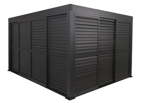 Premium Alu Pergola 3x4m Anthrazit - Lamellendach & 7 Schiebetüren Pavillon