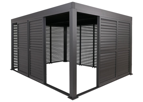 Premium Alu Pergola 3x4m Anthrazit - Lamellendach & 7 Schiebetüren Pavillon