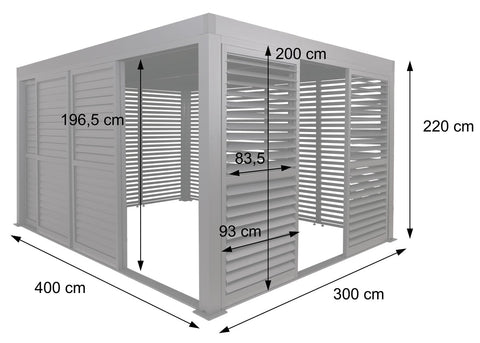 Premium Alu Pergola 3x4m Anthrazit - Lamellendach & 7 Schiebetüren Pavillon