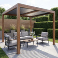 Aluminium Pergola 3x3m Braun Holz-Optik - Pavillon mit Lamellendach & Regenrinne