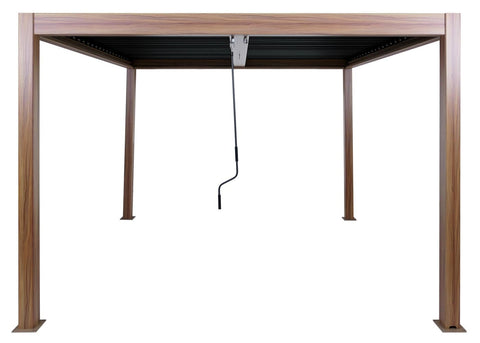 Aluminium Pergola 3x3m Braun Holz-Optik - Pavillon mit Lamellendach & Regenrinne