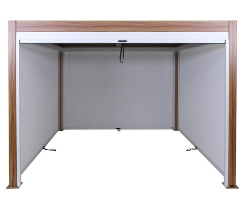 Alu Pergola 3x3m mit Lamellendach & 4 Seitenwänden - Weiß / Braun Holz-Optik