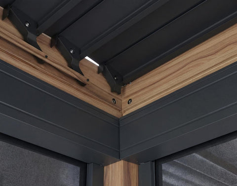 Aluminium Pergola 3x4m mit verstellbarem Lamellendach & 4 Seitenwand-Rollos - Holz-Optik/Anthrazit