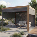 Aluminium Pergola 3x4m mit verstellbarem Lamellendach & 4 Seitenwand-Rollos - Holz-Optik/Anthrazit