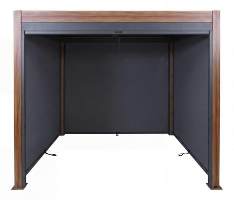 Aluminium Pergola 3x4m mit verstellbarem Lamellendach & 4 Seitenwand-Rollos - Holz-Optik/Anthrazit