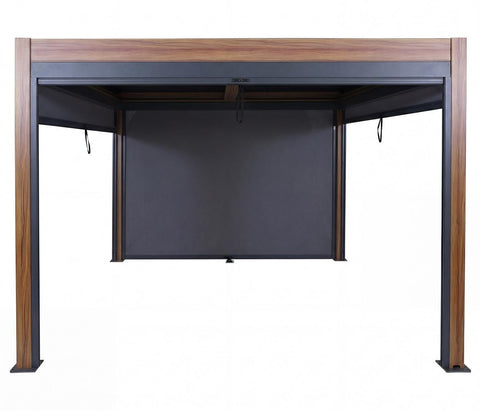 Aluminium Pergola 3x3m mit Lamellendach & 4 Seitenwänden | Braun Holz-Optik / Anthrazit