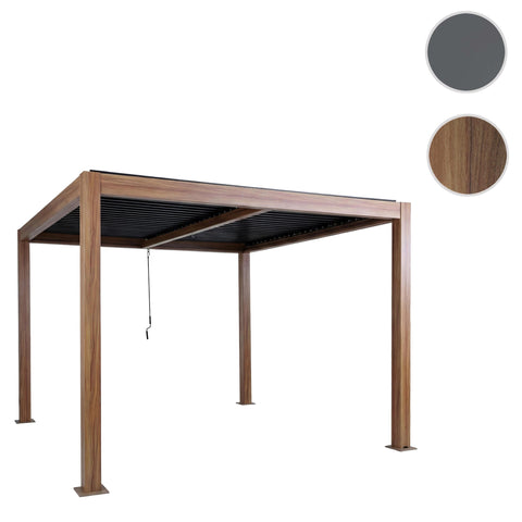 Aluminium Pergola 3x4m Braun Holz-Optik - Pavillon mit Lamellendach & Regenrinne