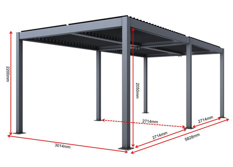 Aluminium Pergola 3x6m Grau Anthrazit – Lamellendach & Regenrinne – Gartenpavillon Sturmfest