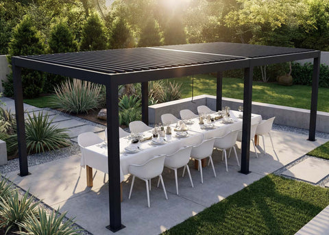 Aluminium Pergola 3x6m Grau Anthrazit – Lamellendach & Regenrinne – Gartenpavillon Sturmfest