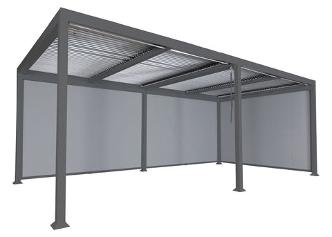 Alu-Pergola mit 3x Seitenwand, Lamellen-Pavillon, stabiles 8cm-Metall-Gestell 3x6m, Anthrazit