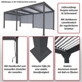 Alu-Pergola mit 3x Seitenwand, Lamellen-Pavillon, stabiles 8cm-Metall-Gestell 3x6m, Anthrazit