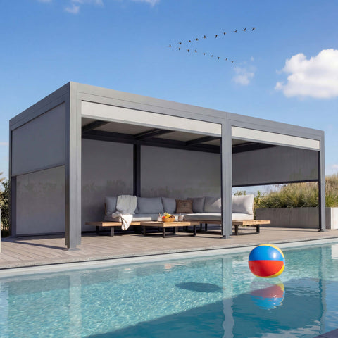 Alu-Pergola 3x6m mit 6 Seitenwänden Lamellendach Anthrazit