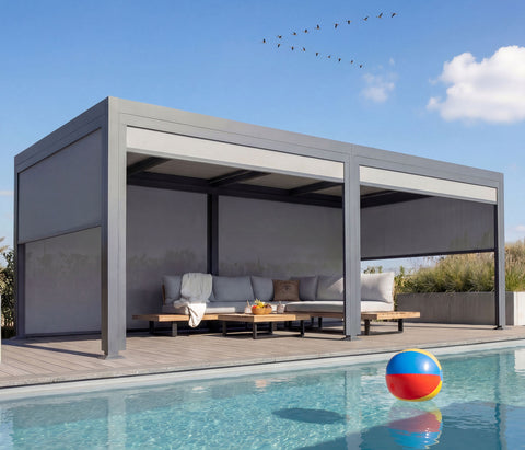 Alu-Pergola 3x6m mit 6 Seitenwänden Lamellendach Anthrazit