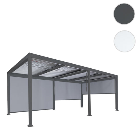 Alu-Pergola mit 3x Seitenwand, Lamellen-Pavillon, stabiles 8cm-Metall-Gestell 3x6m, Anthrazit